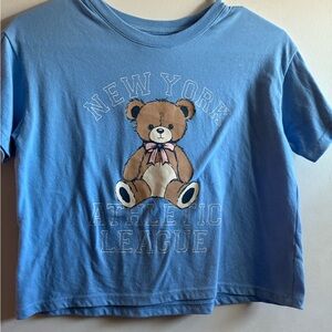 Blue Kids Shirt with Bear Print size 10/12 SO Brand